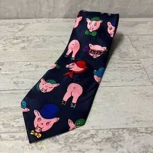 Navy Pink Pig Piggies Cute Pigs Neck Tie Surrey
